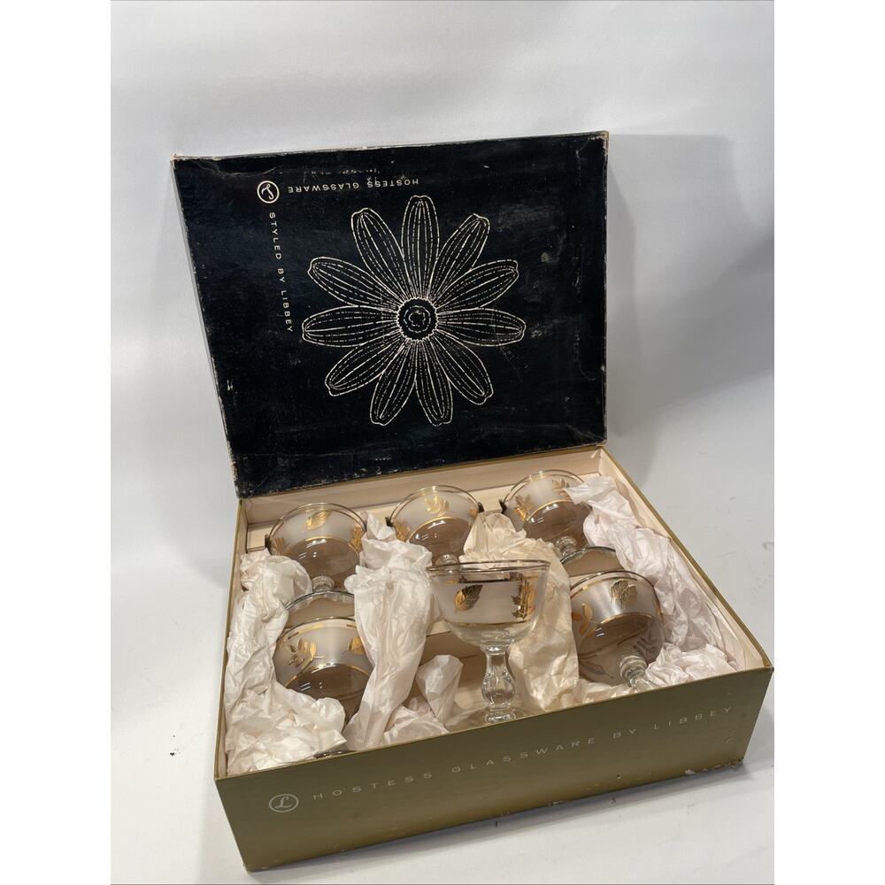 Vintage Libbey Gold Leaf Cocktail Glasses NIB Set of 6